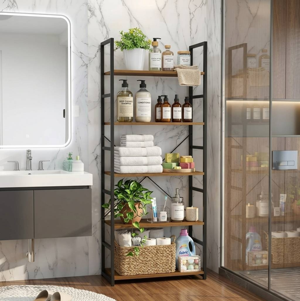 5-Tier Industrial Black Freestanding Bookcase & Shelving Rack