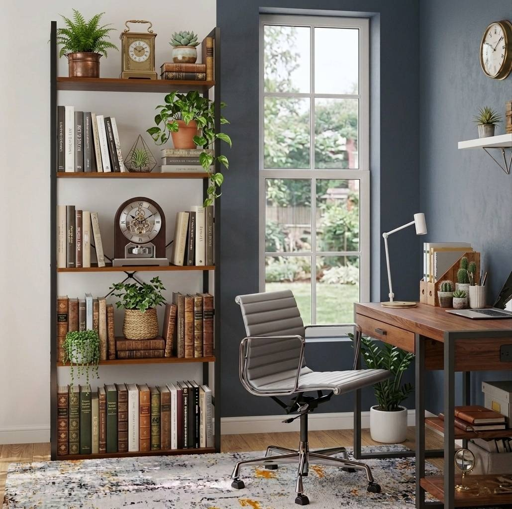 5-Tier Industrial Black Freestanding Bookcase & Shelving Rack