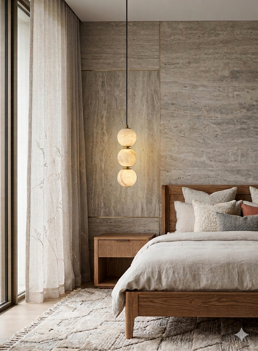 Spanish Marble Natural Stone Bead String Chandelier