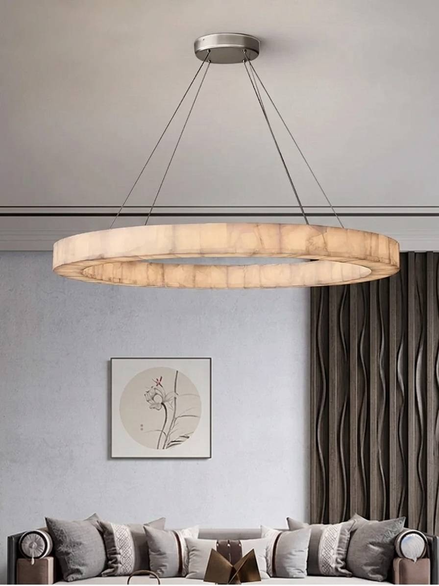 Vintage LED Marble Ring Chandelier, Lamp Art