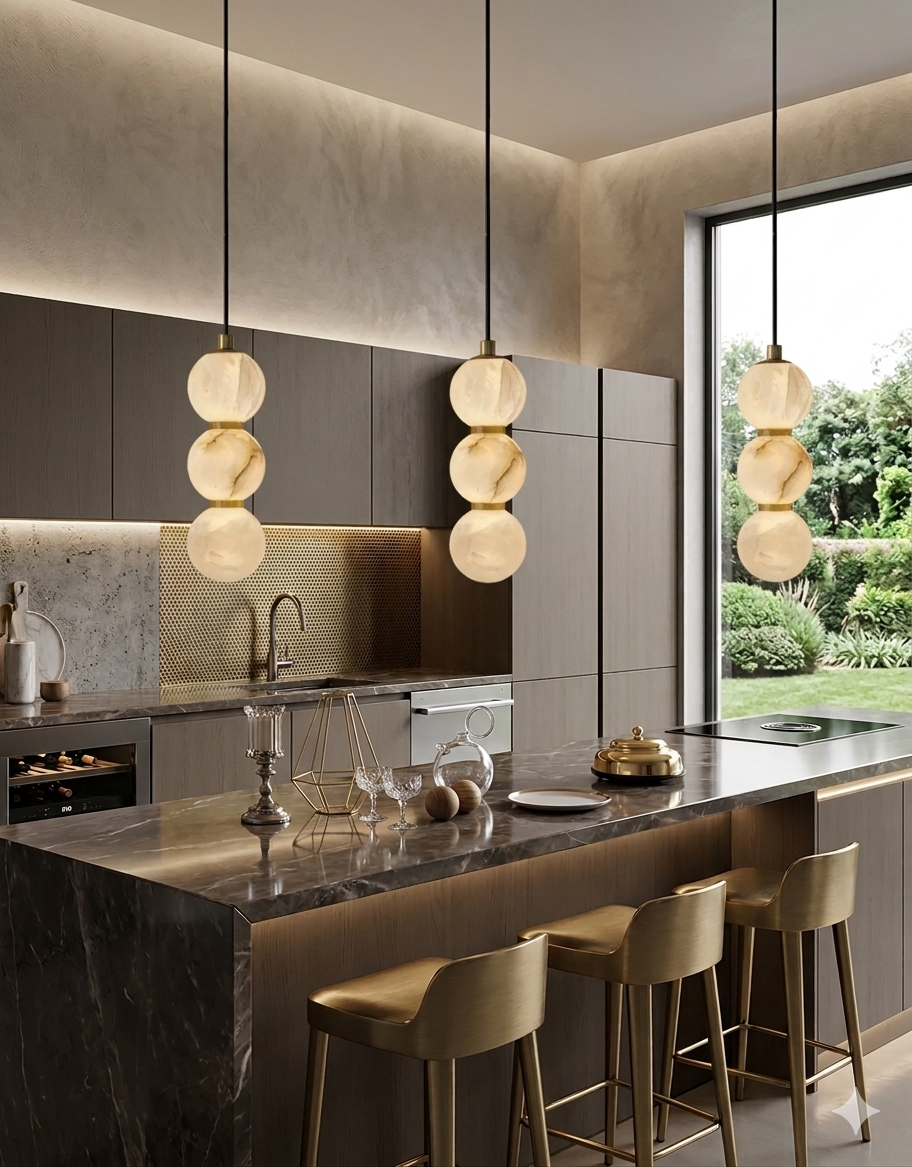 Spanish Marble Natural Stone Bead String Chandelier