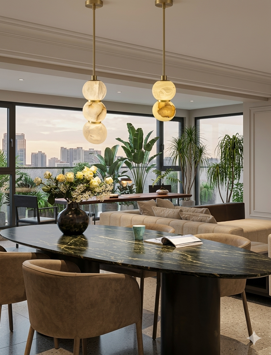 Spanish Marble Natural Stone Bead String Chandelier