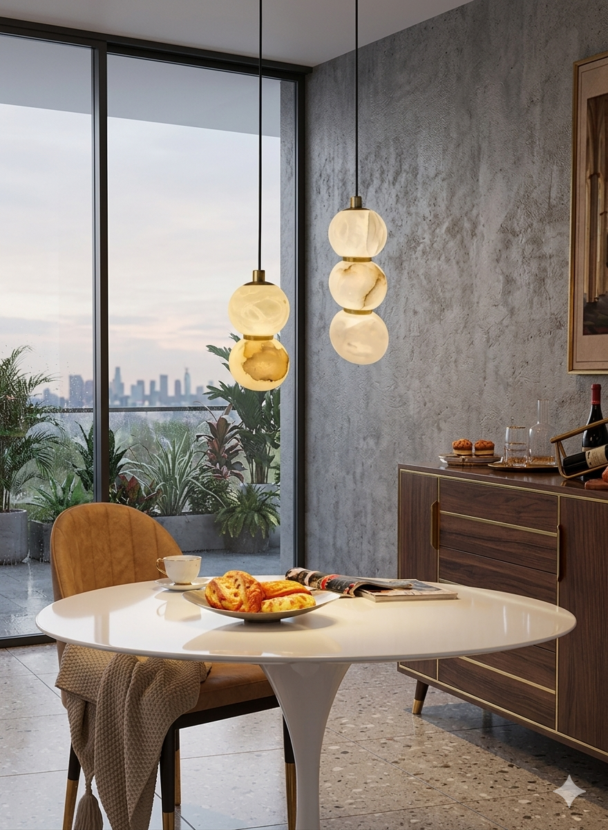 Spanish Marble Natural Stone Bead String Chandelier