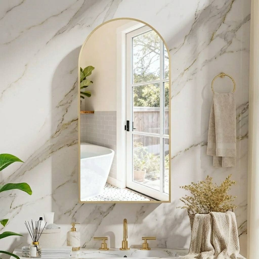 Gold Wall Mounted Medicine Cabinet with Mirror Storage