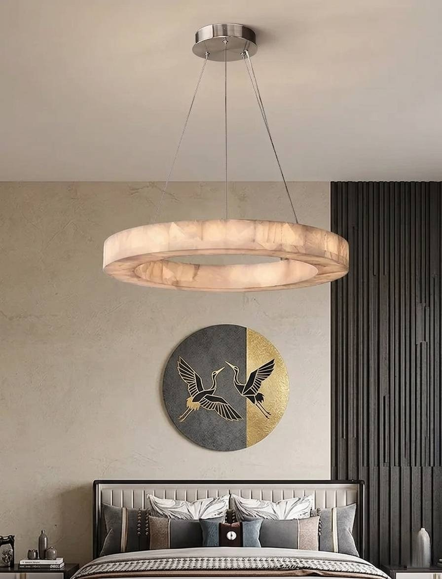 Vintage LED Marble Ring Chandelier, Lamp Art