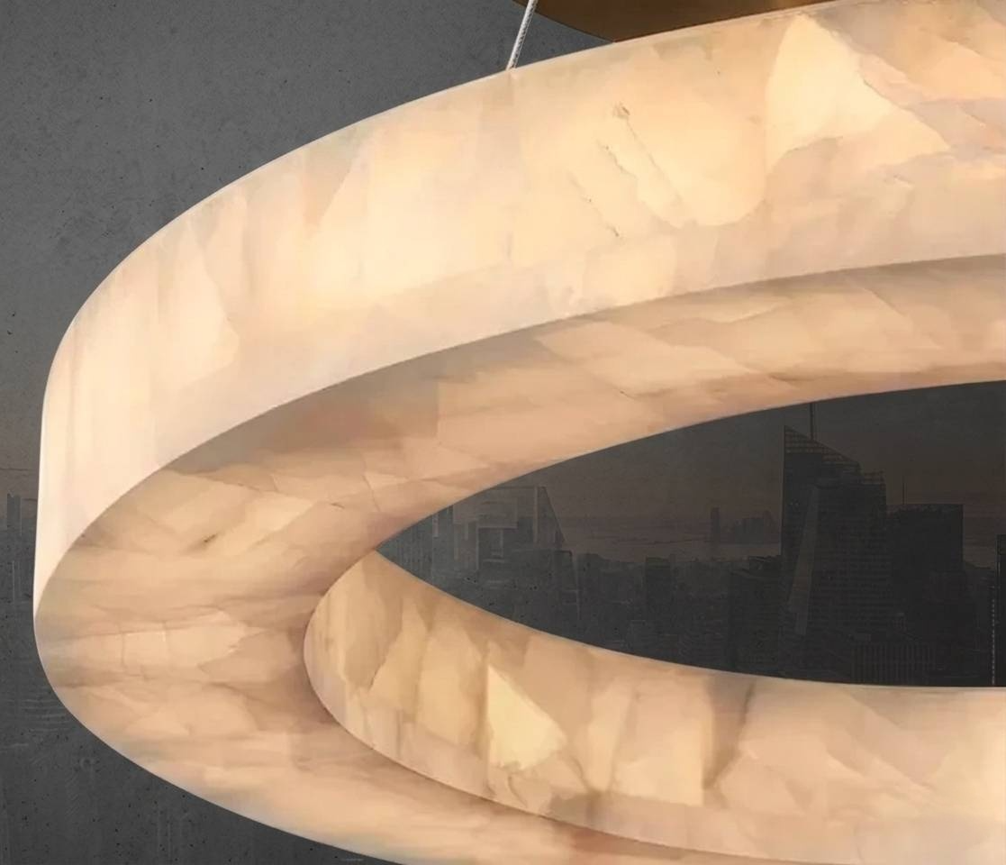 Vintage LED Marble Ring Chandelier, Lamp Art