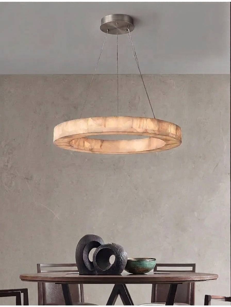 Vintage LED Marble Ring Chandelier, Lamp Art